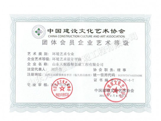 環(huán)境藝術(shù)企業(yè)藝術(shù)等級(jí)證書